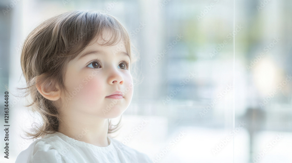 thoughtful child gazing out window, showcasing innocence and curiosity. soft lighting highlights child features, creating serene atmosphere thoughtful child gazing out window, showcasing innocence and curiosity. soft lighting highlights child features, creating serene atmosphere