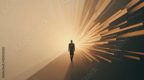 Abstract light rays illuminating a business figure modern environment conceptual visualization of ai impacting society