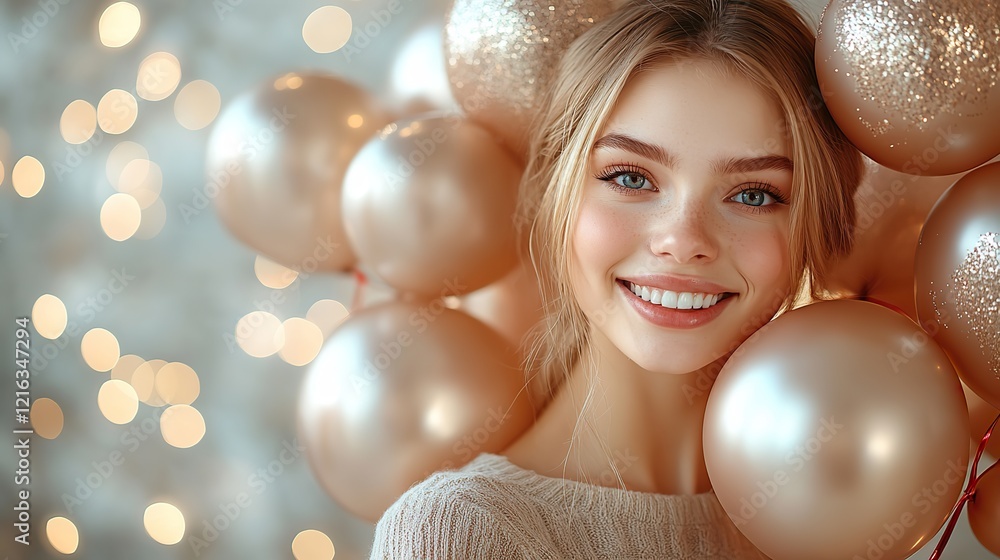 Fototapeta premium Golden balloons forming with candy canes and festive decor symbolize a joyful New Year celebration, filled with sweetness and happiness