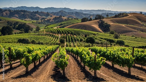 Panoramic Vineyard Landscape with Oak Tree in Sonoma County