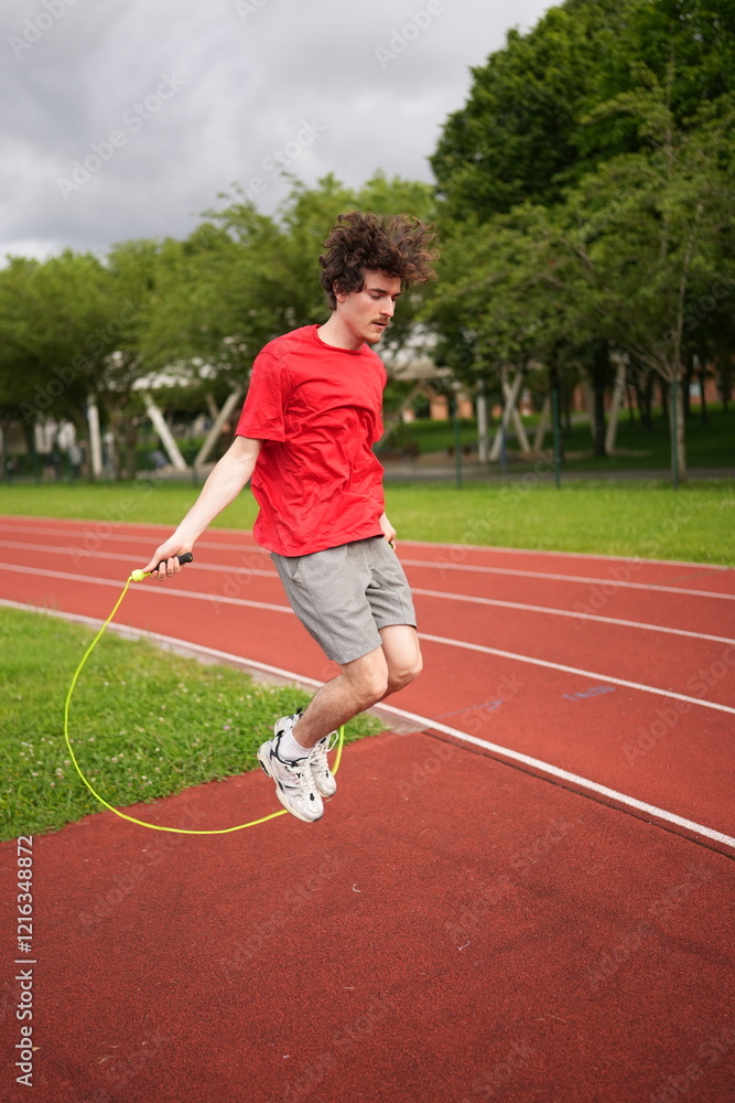 Obraz premium Man skipping rope in a running track
