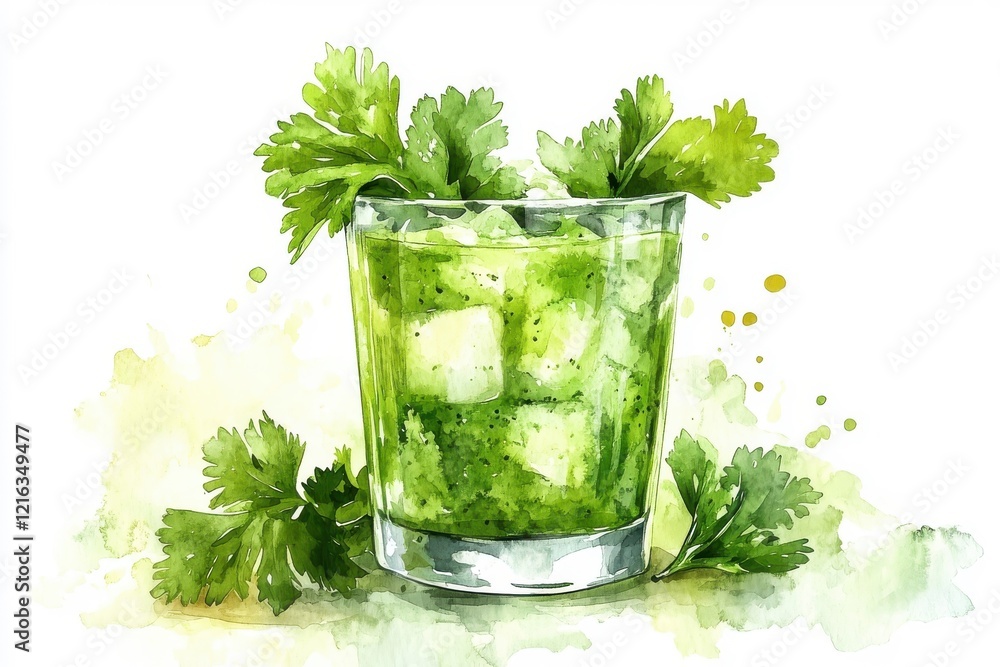 Watercolor parsley smoothie, isolated on a white background. Watercolor parsley smoothie, isolated on a white background.