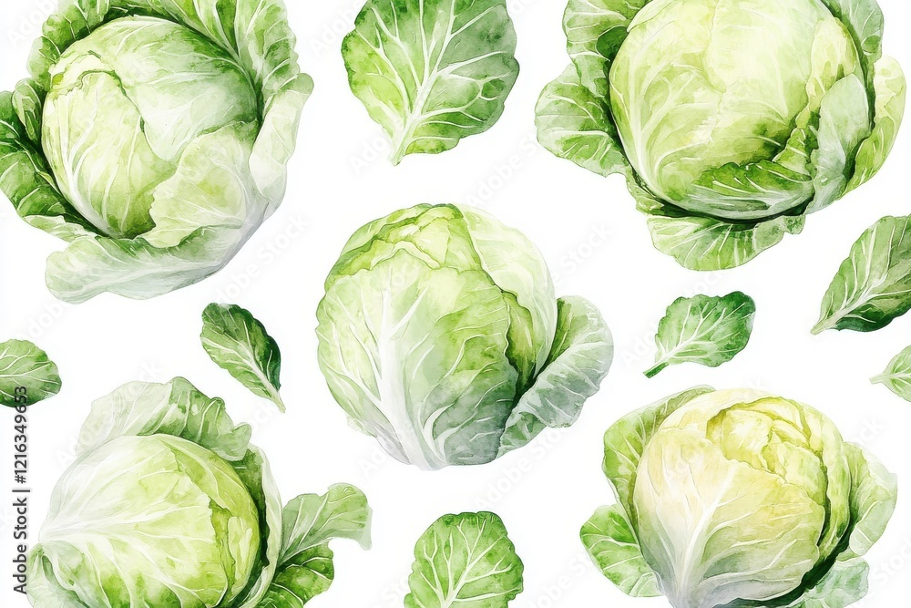 Watercolor seamless pattern of cabbage, isolated on a white background. Watercolor seamless pattern of cabbage, isolated on a white background.