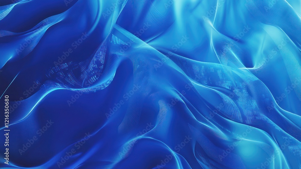 Fototapeta premium Abstract Blue Fabric Waves: A Serene Digital Artwork