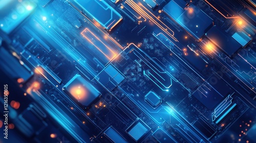 Wallpaper Mural Abstract Futuristic Circuit Board: Glowing Lines and Digital Technology Torontodigital.ca