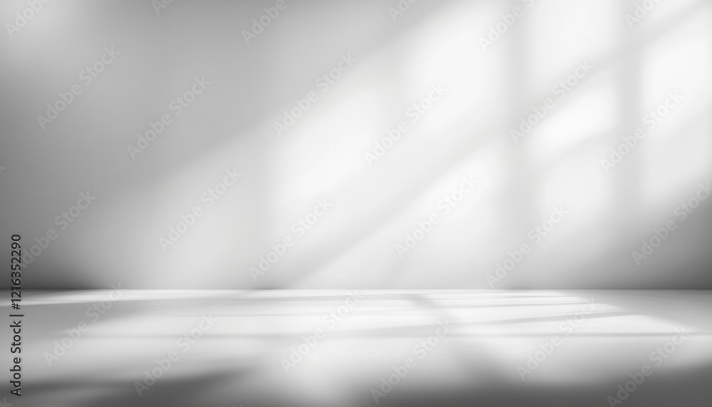 Empty abstract background in neutral monochrome tones for business product presentation. Geometrical shadows from window on wall for modern mockup backdrop. Empty abstract background in neutral monochrome tones for business product presentation. Geometrical shadows from window on wall for modern mockup backdrop.