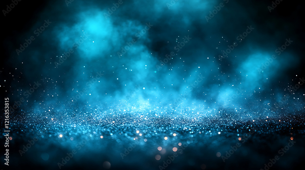 Dark sparkling blue background with misty fog and dust Dark sparkling blue background with misty fog and dust