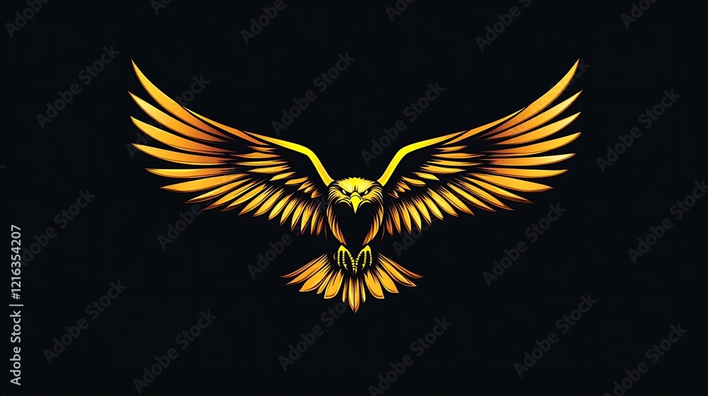 Fototapeta premium Shining metallic wings of golden eagle on deep black background