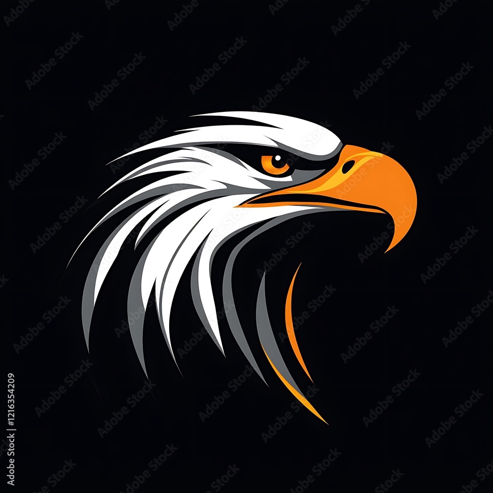 Fototapeta premium Artistic depiction of golden eagle with shining wings on black