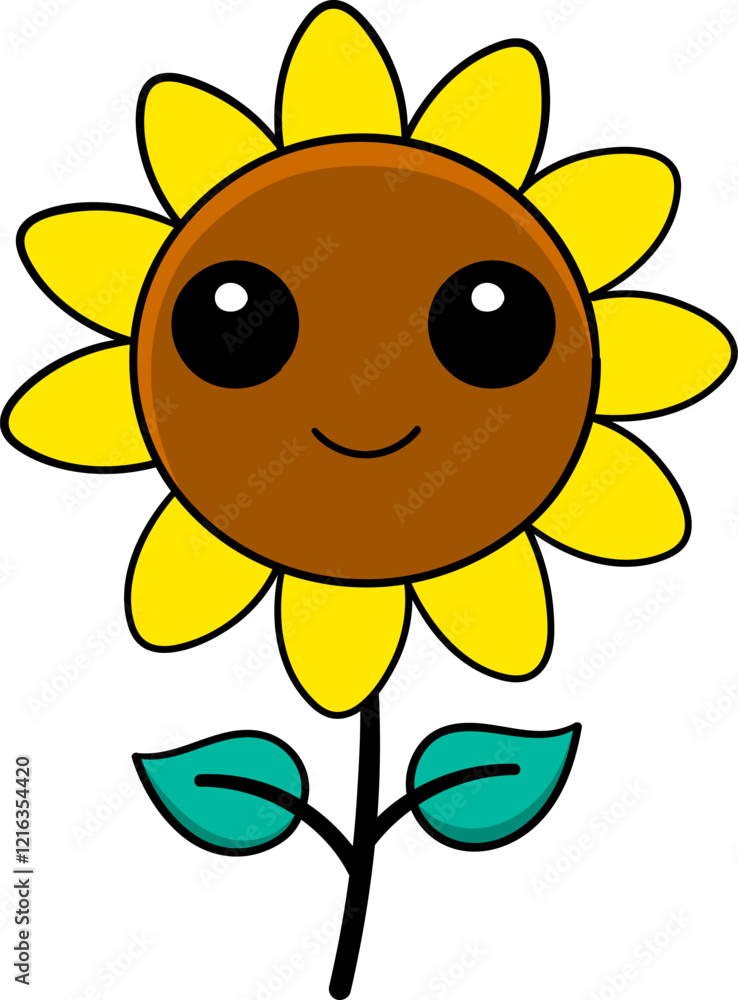 Cute Sunflower Character with Smiling Face for Design Projects Cute Sunflower Character with Smiling Face for Design Projects