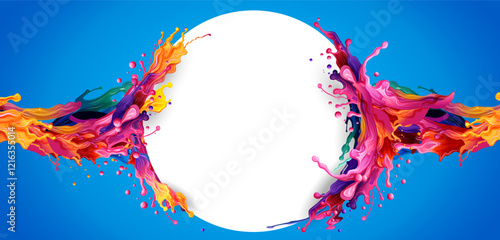 illustration of abstract colorful fluid splashes of liquid color for festival of colors Happy Holi background of India celebration greetings