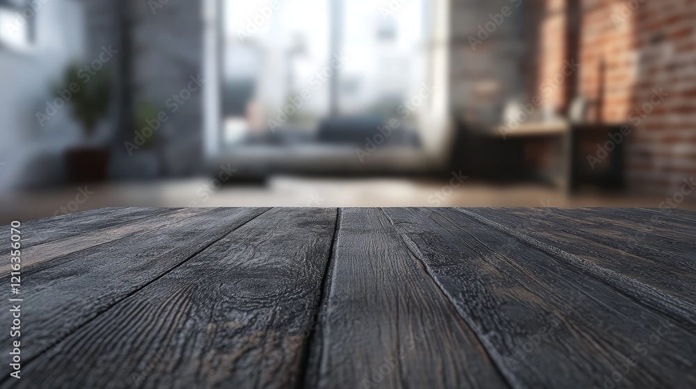 Wooden surface, blurred background, rustic table, urban interior, cozy room setting, light and shadows, modern home Wooden surface, blurred background, rustic table, urban interior, cozy room setting, light and shadows, modern home