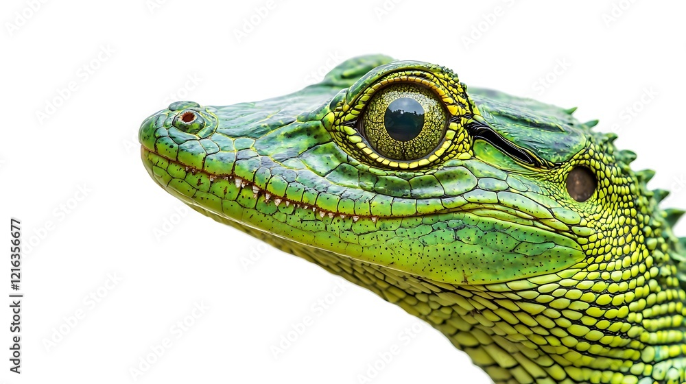 Close-up Portrait of a Plumed Basilisk, a Vivid Green Reptile