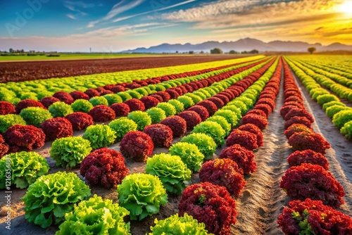 Arizona Farm Field Lettuce Rows Green Red