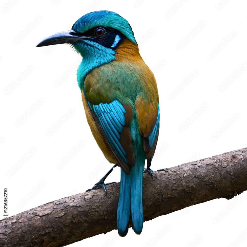 Fototapeta premium Broadbilled Roller. Beautiful Quantum Quetzal Isolated On White Background. Javan Frogmouth.