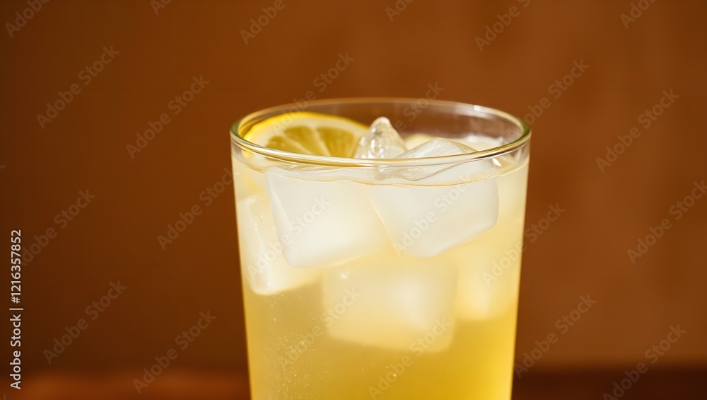 A Photograph of a Refreshing Regular Drink with a Slice of Lemon