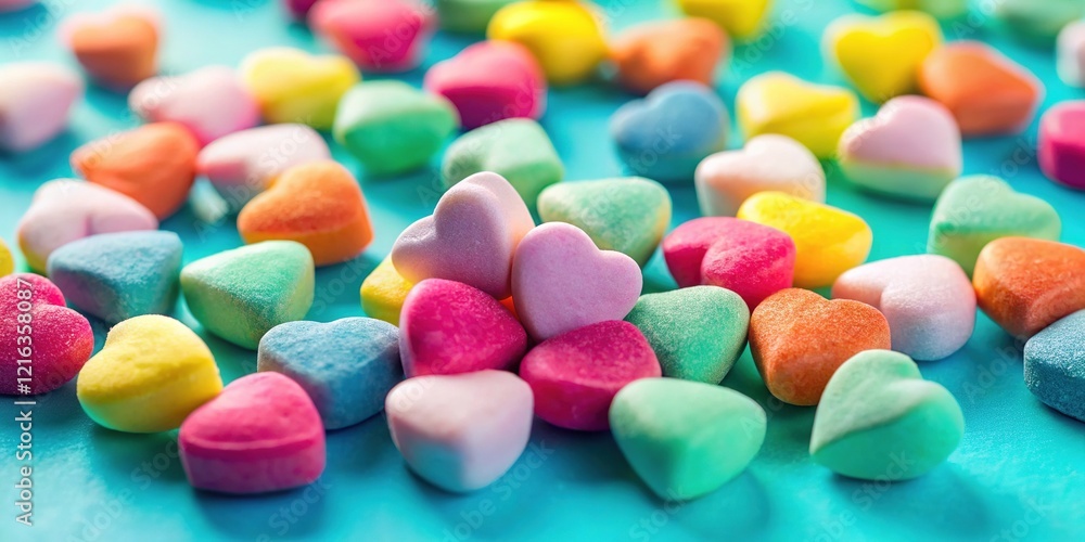 Candy Hearts on Turquoise Background - AI Art Candy Hearts on Turquoise Background - AI Art
