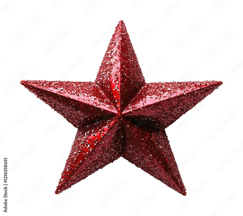 Shimmering red star ornament catches the light, adding festive spirit to holiday decorations with a dazzling sparkle isolated on transparent background Shimmering red star ornament catches the light, adding festive spirit to holiday decorations with a dazzling sparkle isolated on transparent background
