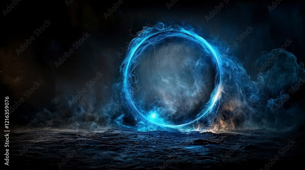 Fototapeta premium A deep blue arc pulls together ethereal elements in a cosmic void digital art sci-fi environment surreal viewpoint