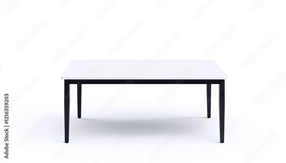 Minimalist white table with black legs set against a clean background, ideal for modern interior design Minimalist white table with black legs set against a clean background, ideal for modern interior design