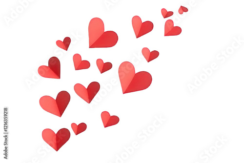 Floating Red Paper Hearts for Wedding and Celebration Craft Ideas. Isolated, on Transparent Background
