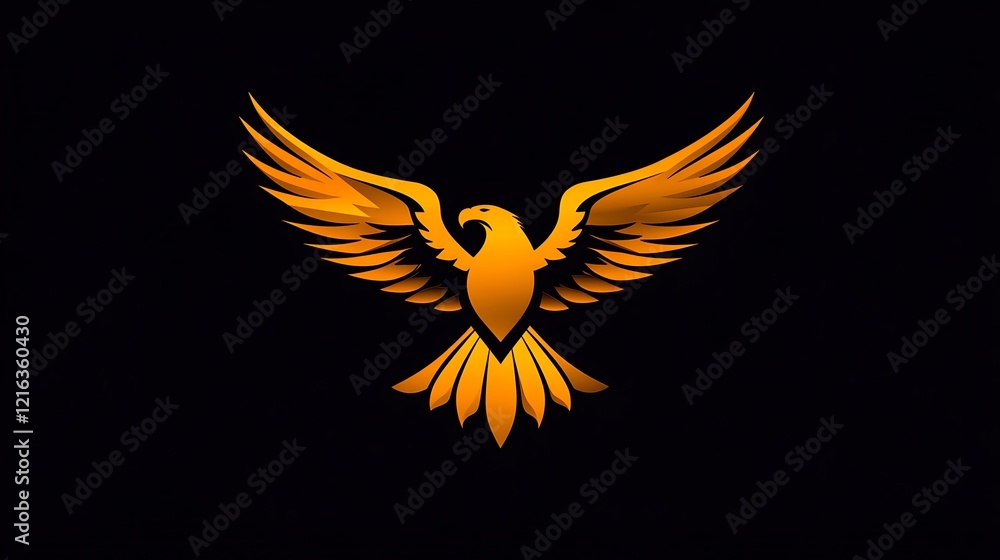 Obraz premium Golden eagle illustration glowing brightly with metallic wings on black