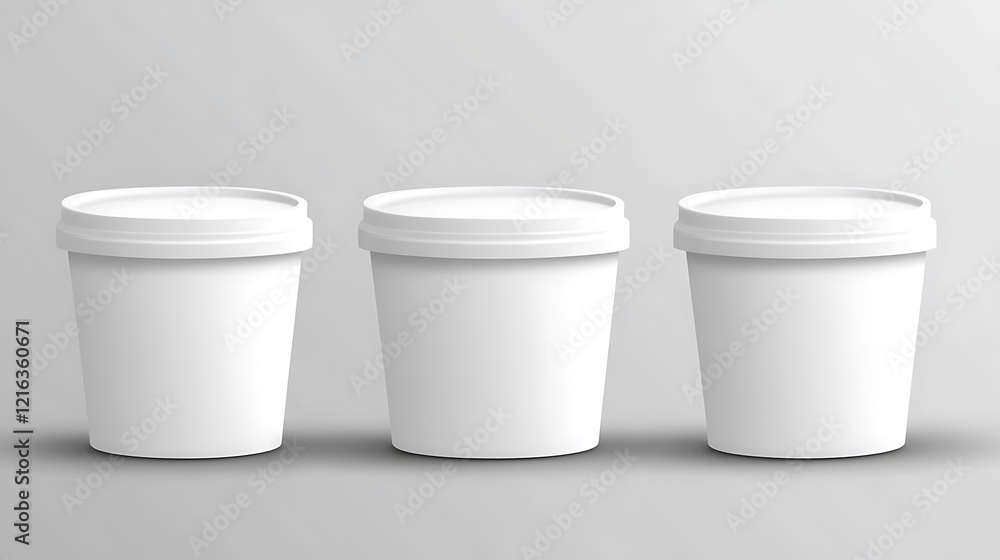 Three White Plastic Containers Mockup, Perfect for Branding or Packaging Design Three White Plastic Containers Mockup, Perfect for Branding or Packaging Design