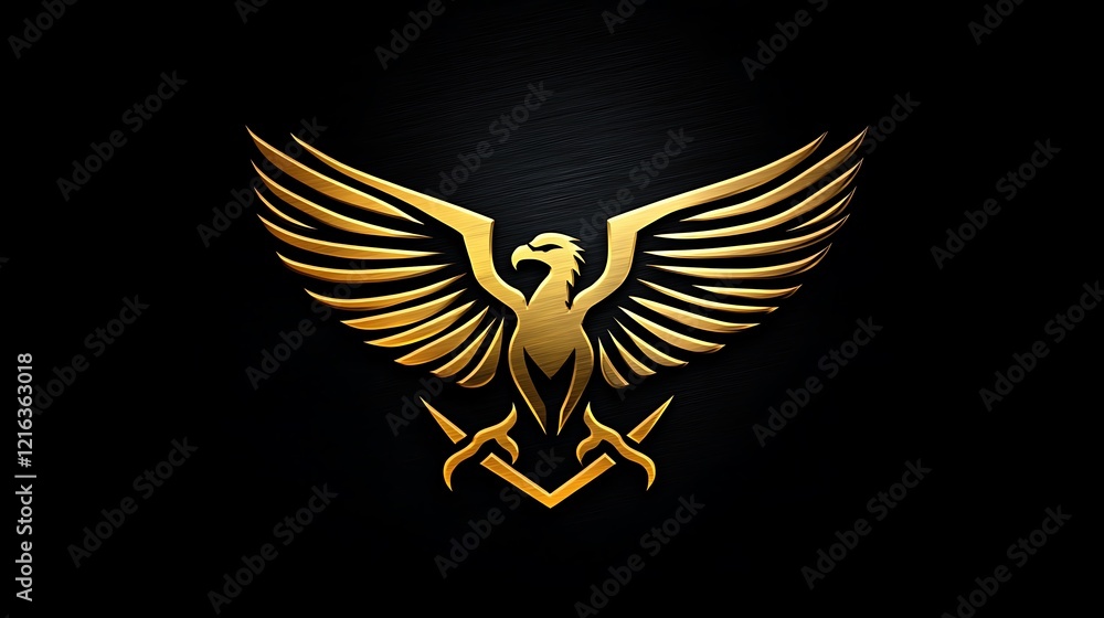 Fototapeta premium Golden eagle artwork glowing brightly against shadowy background with wings