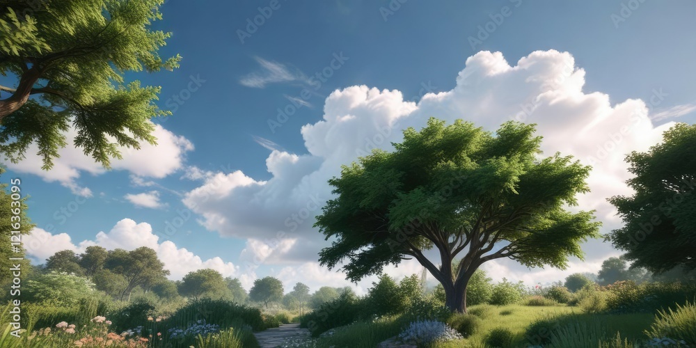 A soft and billowy cloud drifting above the Fort Worth Botanic Garden, botanical, nature, drift