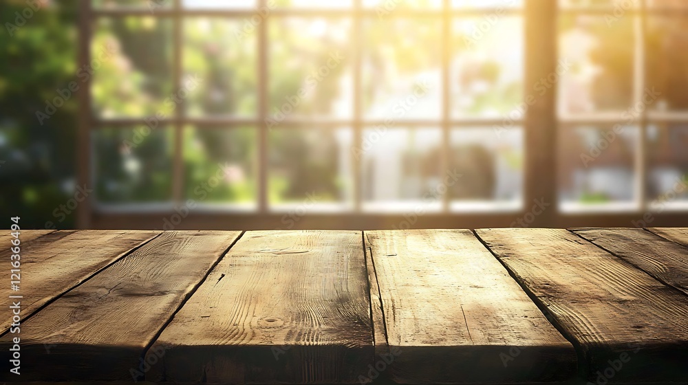 Rustic Wooden Tabletop Against a Sunny Window Rustic Wooden Tabletop Against a Sunny Window