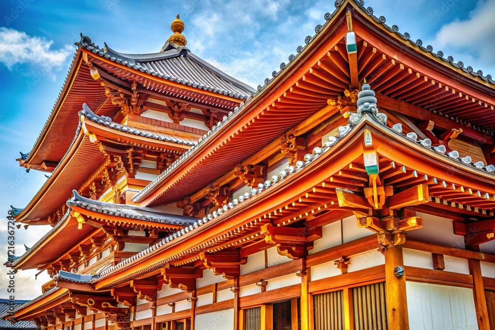 Japanese Wooden Architecture - Detailed Exterior View Japanese Wooden Architecture - Detailed Exterior View