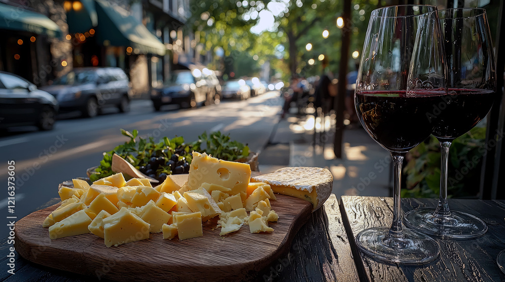 Cheese and Wine Tasting on a Summer Evening in the City Cheese and Wine Tasting on a Summer Evening in the City