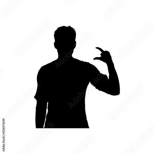 
Silhouette of a man making a check mark gesture, symbolizing approval and success, in black and white.