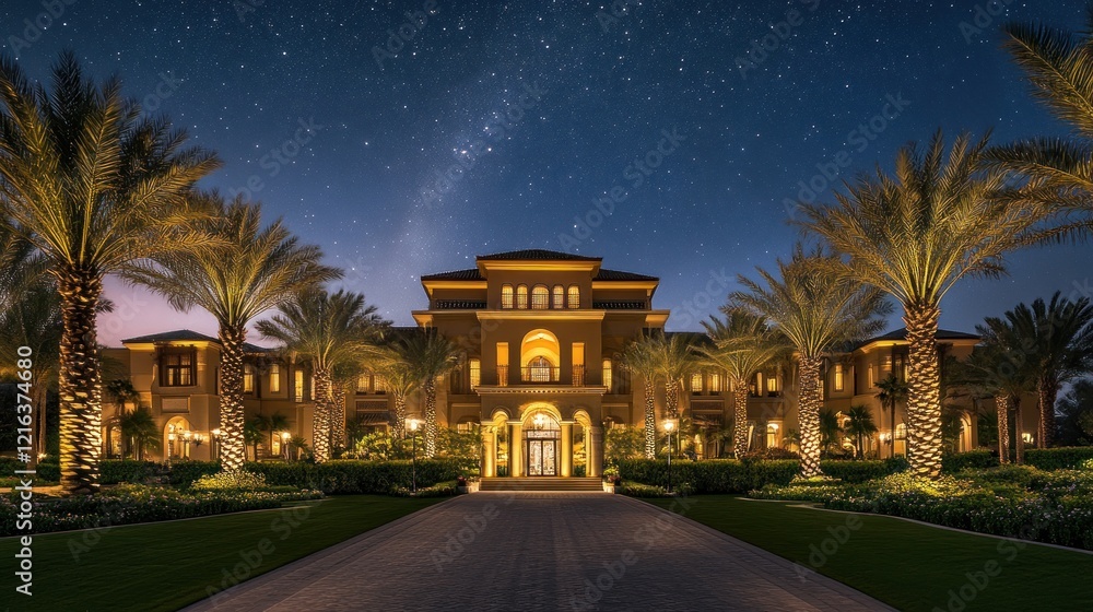 Fototapeta premium Magnificent Mansion under Starry Night