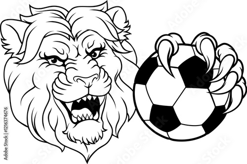 A lion soccer football ball animal sports team mascot