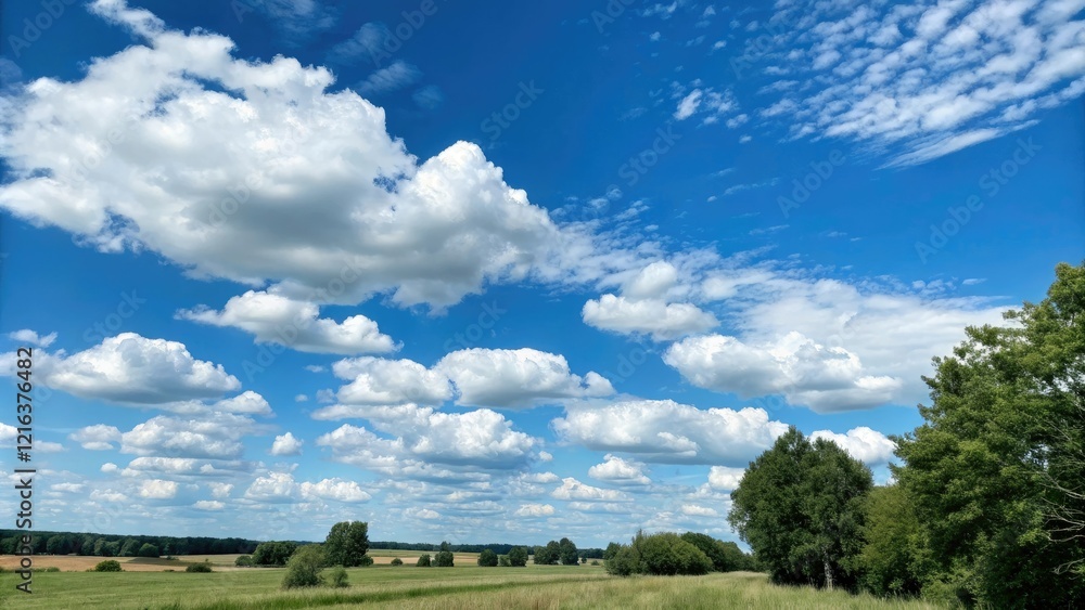 A picturesque blue sky with fluffy white clouds drifting lazily on a clear summer day, warmth, sun, blue sky, white clouds, landscape A picturesque blue sky with fluffy white clouds drifting lazily on a clear summer day, warmth, sun, blue sky, white clouds, landscape