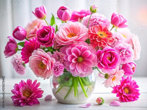Spring Pink Flowers in Vase - White Interior