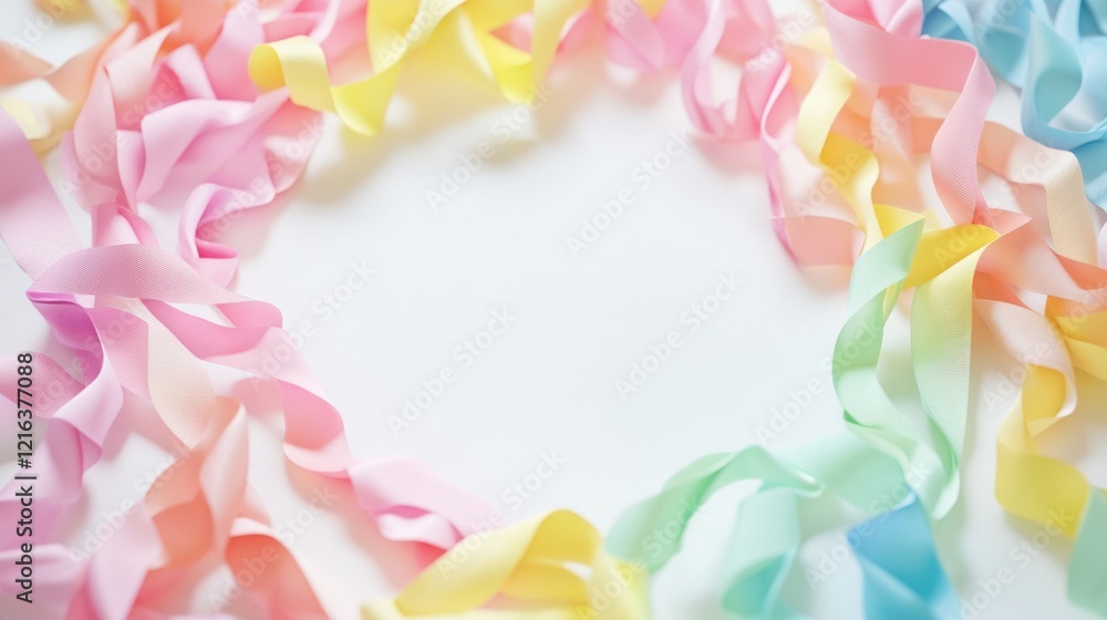 Pastel Rainbow Ribbons Frame White Background Soft Design Pastel Rainbow Ribbons Frame White Background Soft Design