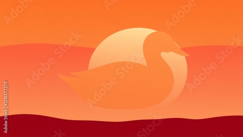  A Stylized Duck Silhouette Set Against a Warm Sunset photo