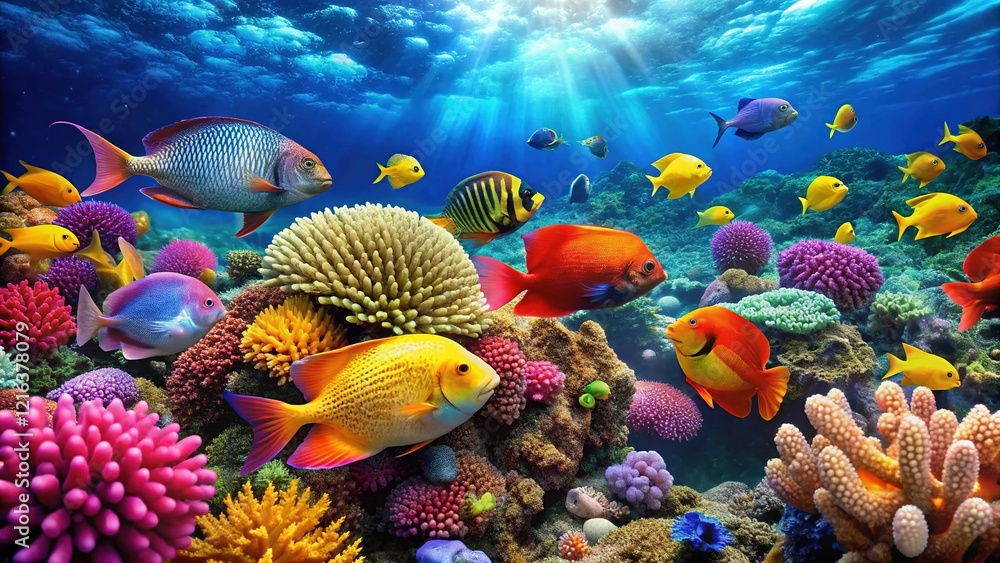 Naklejka premium Tropical Reef Fish - Underwater Scene, Brilliant Colors