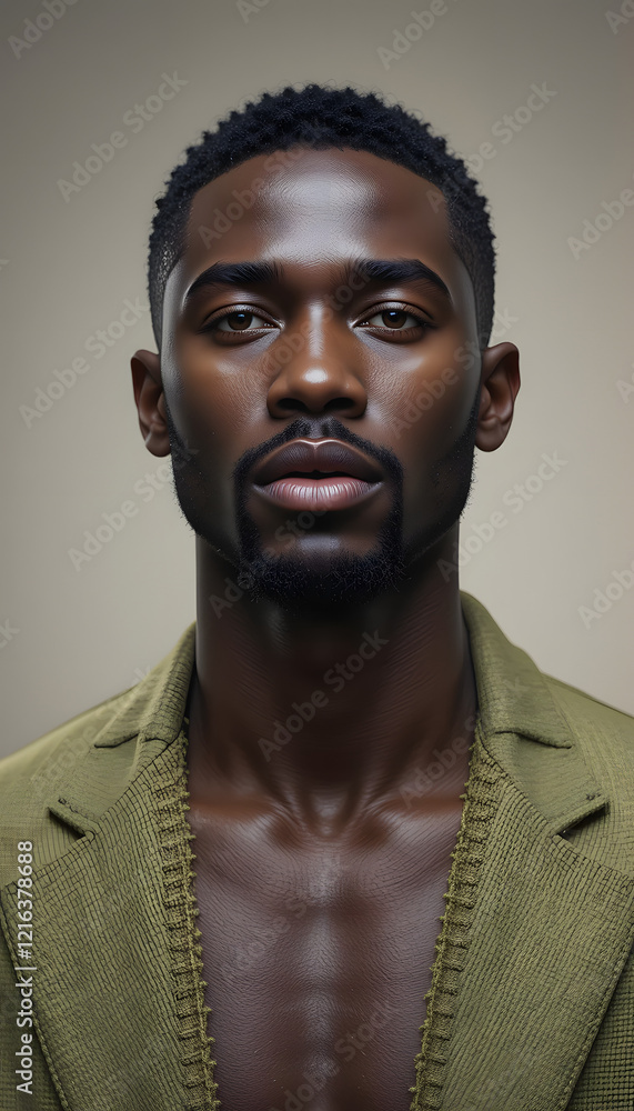 Obraz premium Confident Black Male Portrait: Technology-Created Digital Art