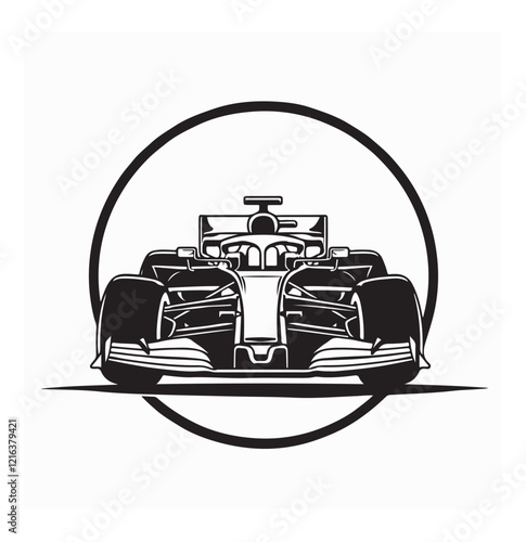 Vector illustration of a F1 car in front view isolated on white background.
