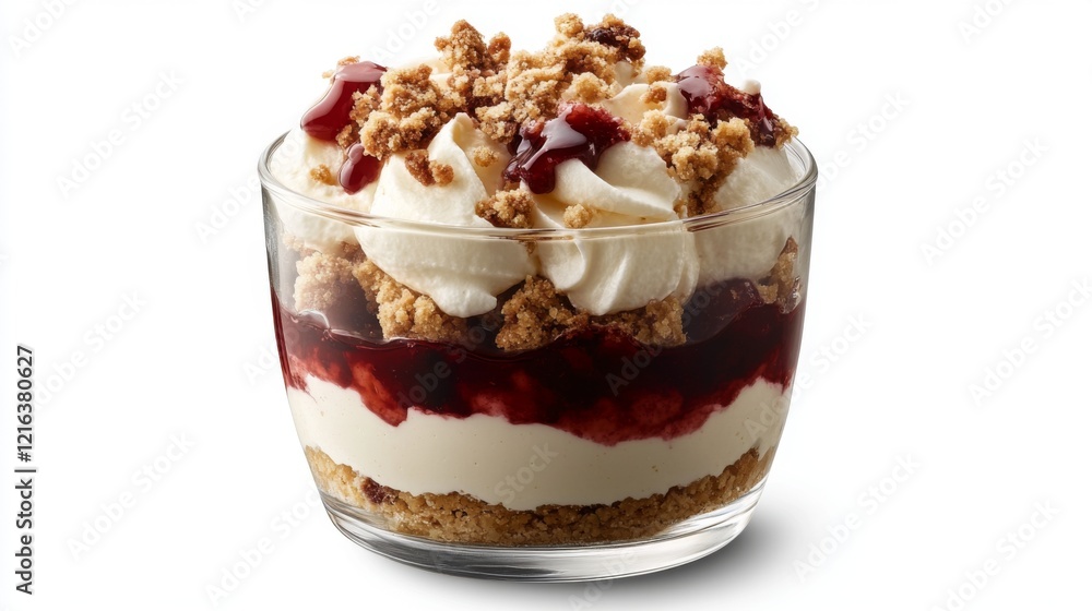Delicious dessert layered with cream, jam, and crunchy granola. A sweet treat perfect for any occasion. Indulge in this tempting visual delight. Generative AI Delicious dessert layered with cream, jam, and crunchy granola. A sweet treat perfect for any occasion. Indulge in this tempting visual delight. Generative AI