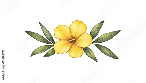 Wallpaper Mural Vibrant yellow flower with green leaves arranged elegantly on a white background, ideal for design projects Torontodigital.ca