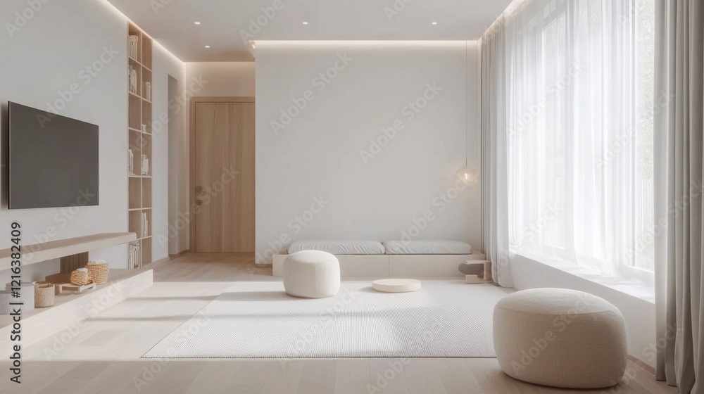 a living room with a white couch and a flat screen tv a living room with a white couch and a flat screen tv