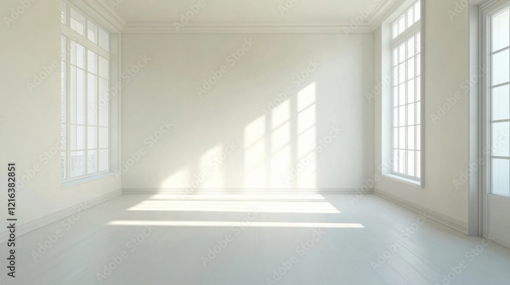 Fototapeta premium a room with a white floor and a window