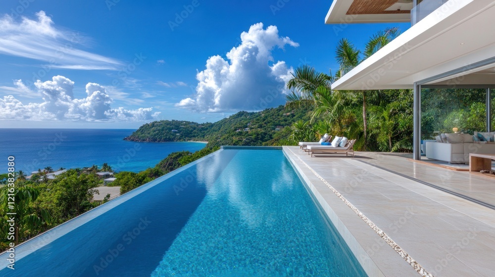 Fototapeta premium Luxury Villa Infinity Pool with Ocean View