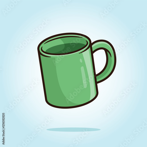 Green ceramic mug. kitchen set vector icon cartoon illustration clip art