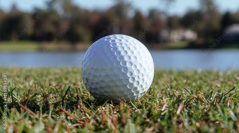 Golf ball on tee ready for swing on fairway under midday sun Golf ball on tee ready for swing on fairway under midday sun