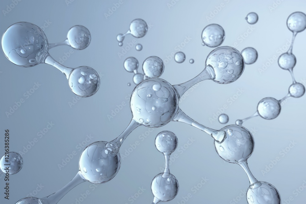 Abstract 3D rendering of interconnected translucent spheres, resembling a molecular structure or network. Abstract 3D rendering of interconnected translucent spheres, resembling a molecular structure or network.